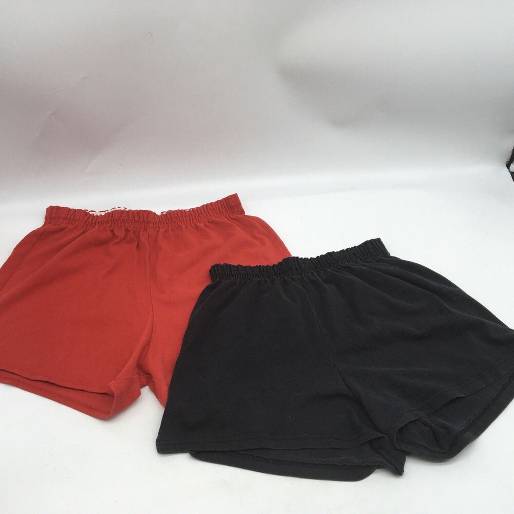 Vtg SOFFE Red Black  Stretch Waist 80s Short USA MADE Gym Cheer Shorts  Size L